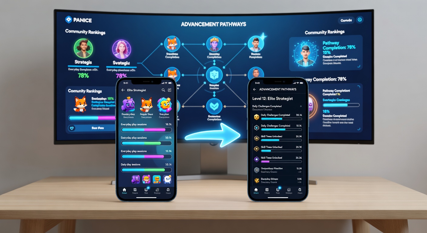 Mobile Geräteschnittstellen zeigen nahtlose Integration von täglichen Spielrunden in Fortschrittsstrukturen digitaler Gaming-Plattformen