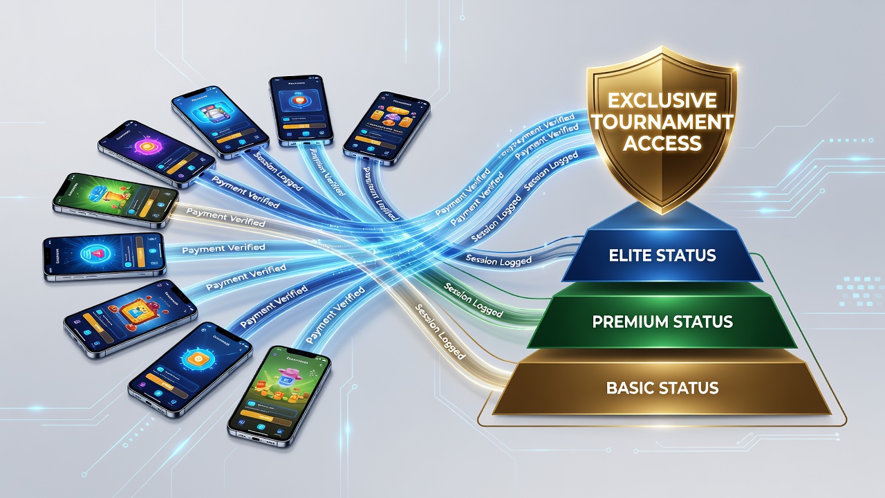 Darstellung gestaffelter Statusvorteile in mobilen Gaming-Apps mit Turnierzugängen